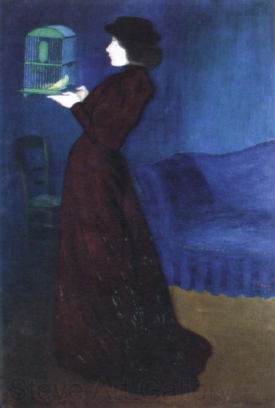 Jozsef Rippl-Ronai woman with a birdcage Spain oil painting art